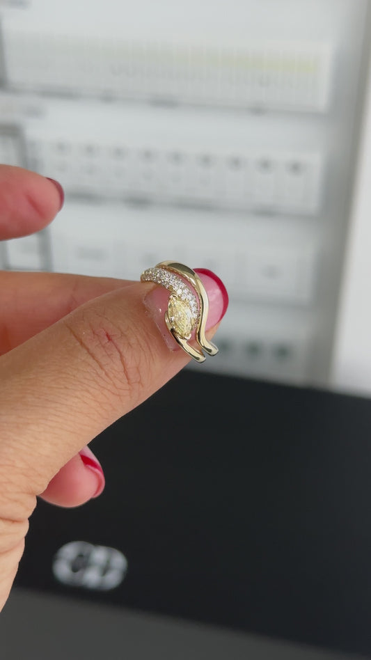 1ct Marquise Wave Pave Band with Angled Diamond Ring Yellow Lab Grown Diamond 14K Yellow Gold