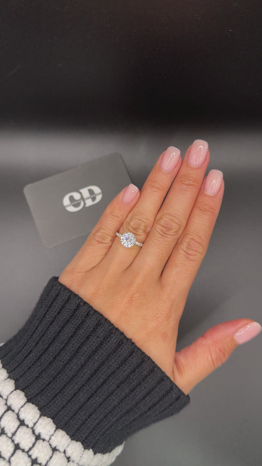 2ct Round Brilliant U cut Pave Band Lab Grown Diamond Ring E VS1 18K White Gold