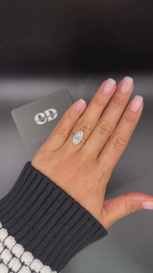 3.5ct Marquise Two Tone Hidden Halo Donut Low Set Solitare Lab Grown Diamond Ring D VS1 18K White Gold